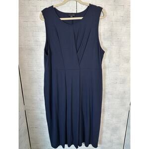 J Jill women’s navy knit dress pleated front V-neck TradMom cozycore plus size